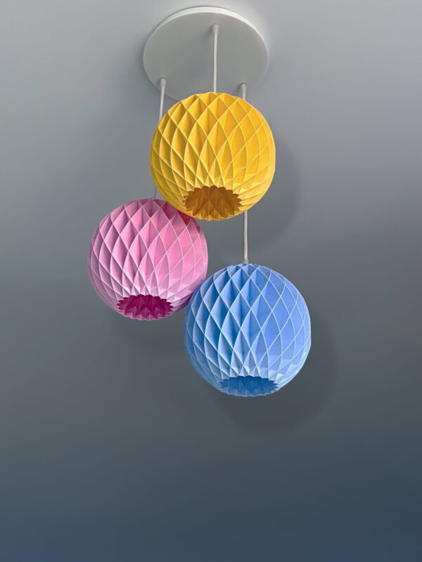 Set of 3 Colorful Round Origami Pendant lampshades