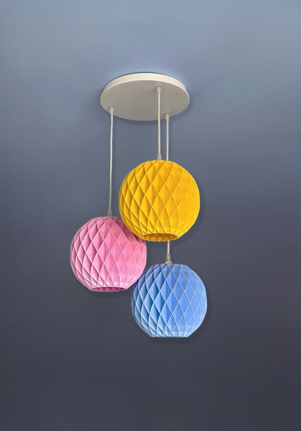 Set of 3 Colorful Round Origami Pendant lampshades