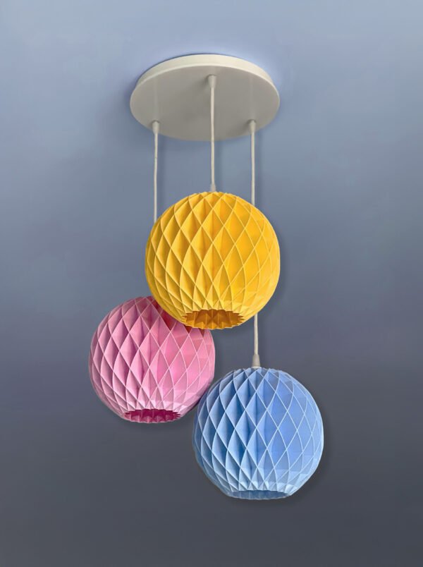 Set of 3 Colorful Round Origami Pendant lampshades
