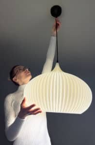 ONION Soft Ivory color Pendant Light Shade in hands hanging ONION Soft Ivory Pendant Light Shade