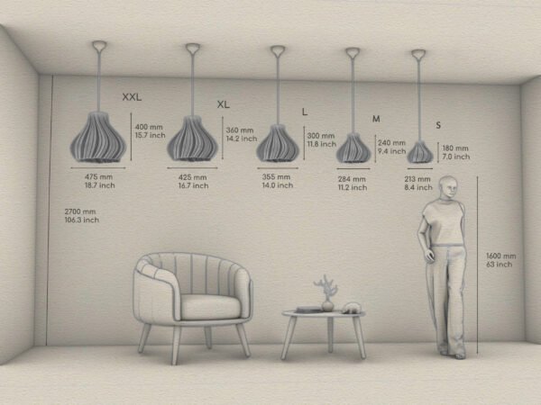 "Jelly in Wihte Silk" - Wavy Pendant Lampshade