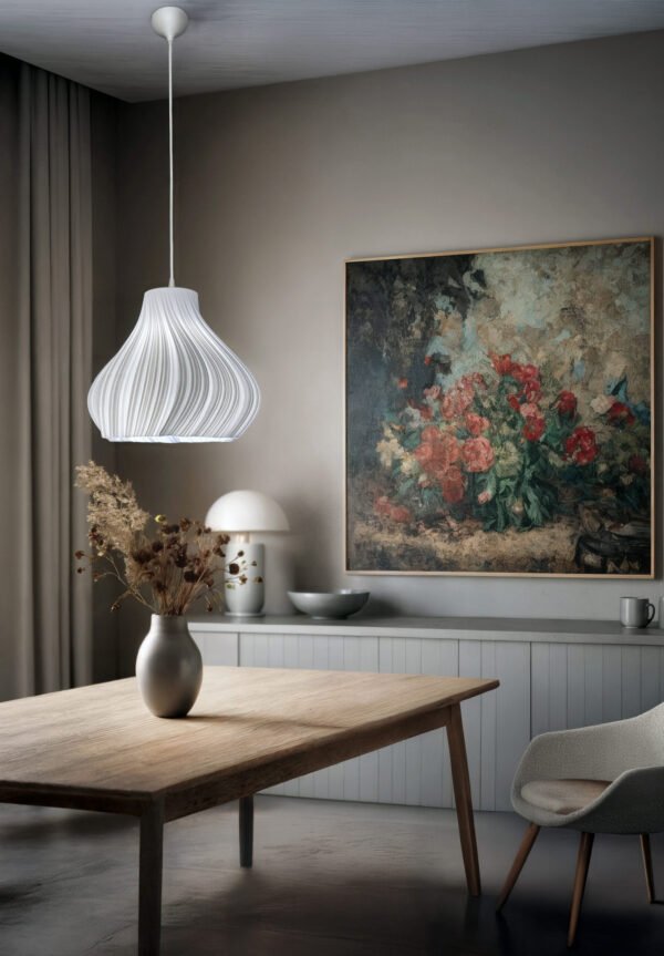 "Jelly in Wihte Silk" - Wavy Pendant Lampshade