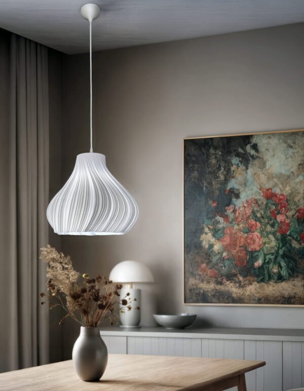 "Jelly in Wihte Silk" - Wavy Pendant Lampshade
