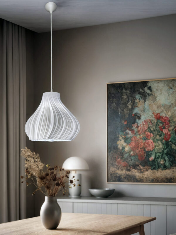 "Jelly in Wihte Silk" - Wavy Pendant Lampshade