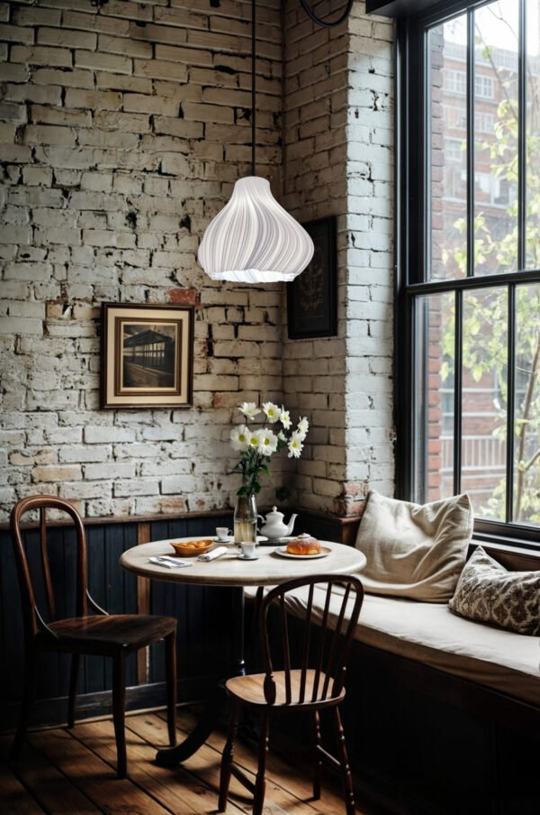 "Jelly in Wihte Silk" - Wavy Pendant Lampshade