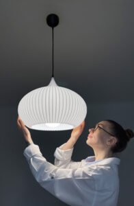 White pendant lamp with ribbed design