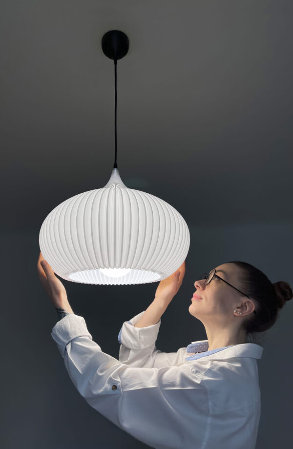 ONION Pure White Pendant Lampshade in hands White pendant lamp with ribbed design