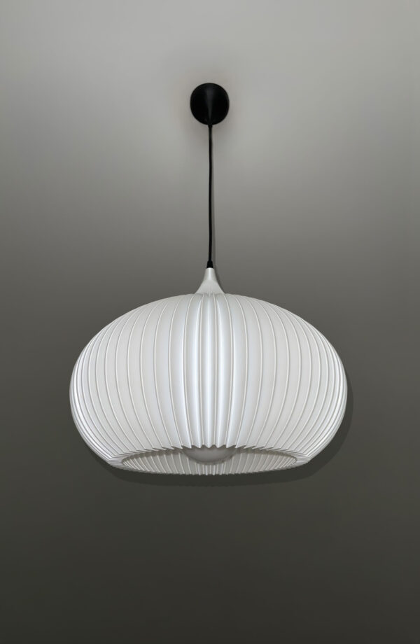 ONION Pure White Pendant Lampshade with light off bottom view Modern kitchen with white pendant lamp
