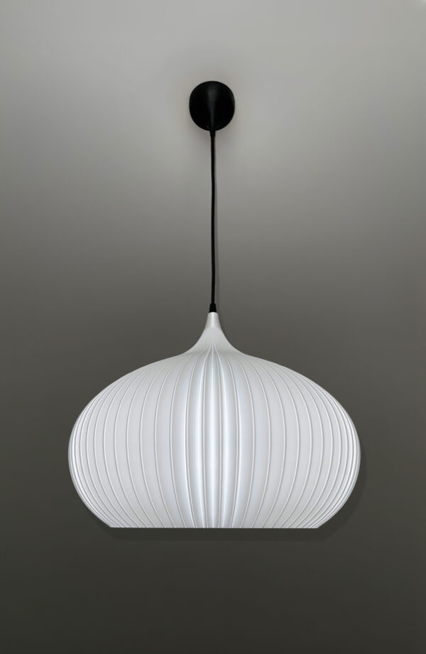 ONION Pure White Pendant Lampshade with light off front view ONION Pure White Pendant Light Shade