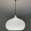 ONION Pure White Pendant Lampshade with light on front view+ ONION Pure White Pendant Light Shade