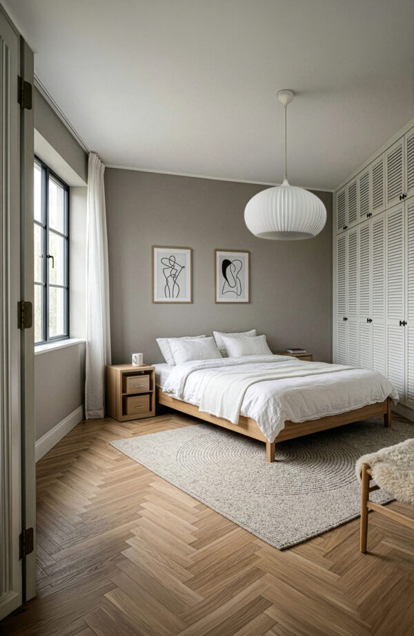 ONION Pure White Pendant Light Shade Bedroom Minimalist bedroom with wooden accents with white pendant lamp