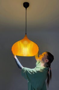 Amber pendant lamp with ribbed design