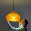 Amber pendant lamp with ribbed design