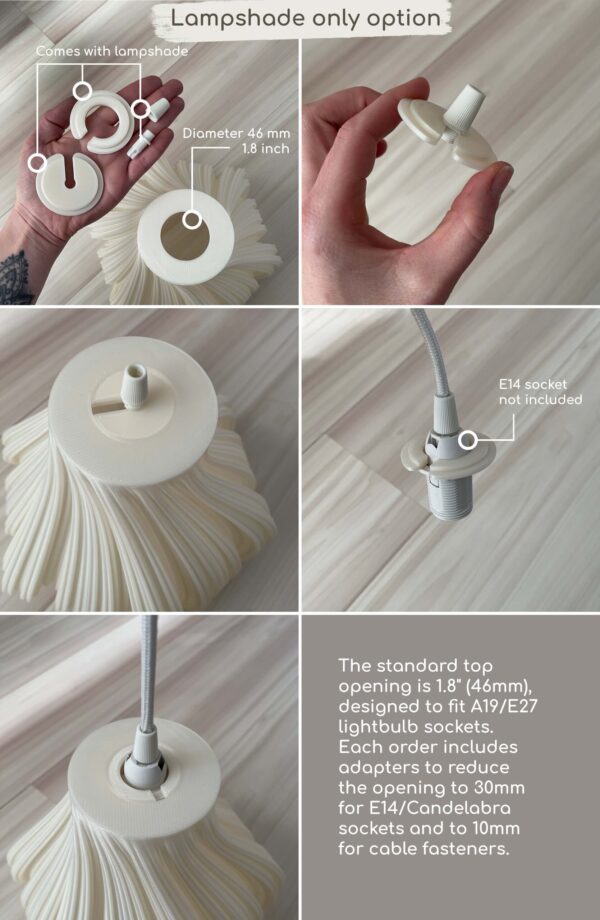 Various lamp sizes with measurements