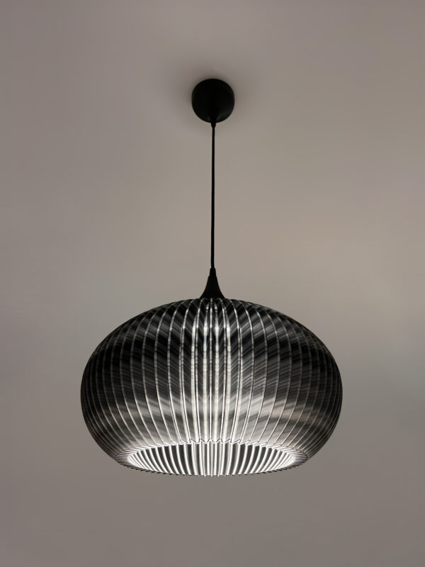 Black Minimalist Pendant Light Shade with light on bottom view