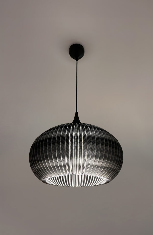 Black Minimalist Pendant Light Shade with light on bottom view