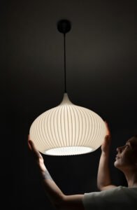 ONION Soft Ivory color Pendant Light Shade in hands Elegant pendant light over kitchen table.