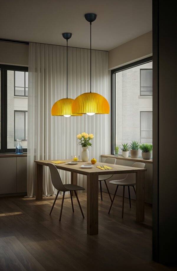 DOME Warm Amber Pendant Lamp Shade in the kitchen DOME Warm Amber Pendant Lamp Shade
