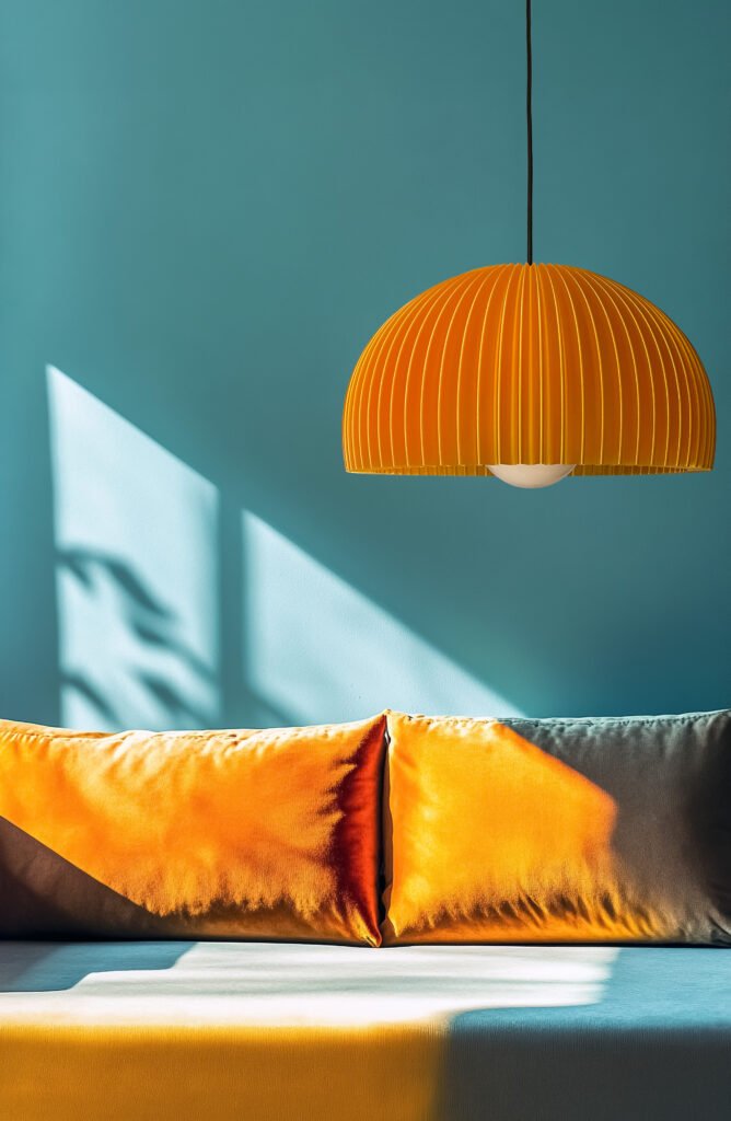 DOME Warm Amber Pendant Lamp Shade over sofa