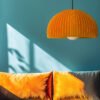 DOME Warm Amber Pendant Lamp Shade over sofa