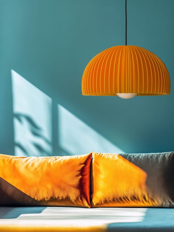 DOME Warm Amber Pendant Lamp Shade over sofa