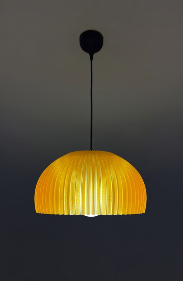 DOME Warm Amber Pendant Lamp Shade with light on side view2 DOME Warm Amber Pendant Lamp Shade