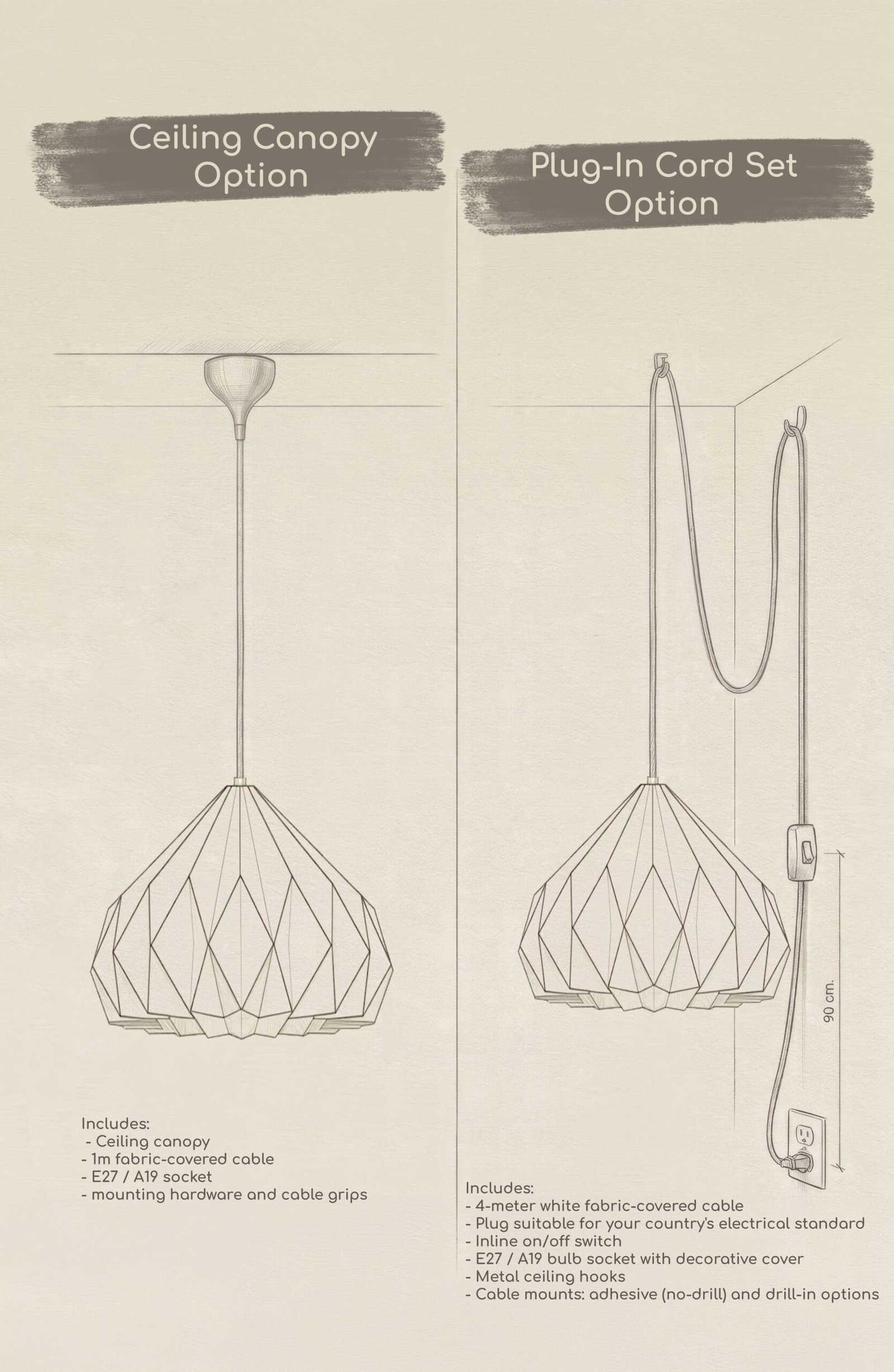 SAIA Ivory Origami Pendant Lightshade